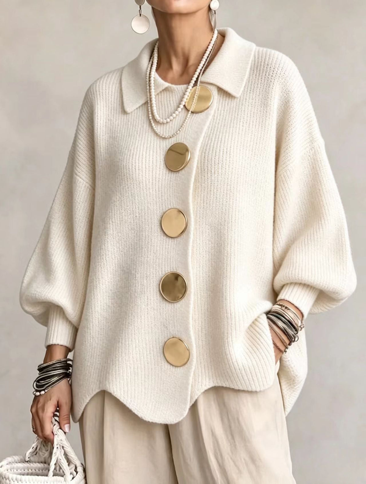 Victoire | Chaqueta de punto oversize con grandes botones dorados