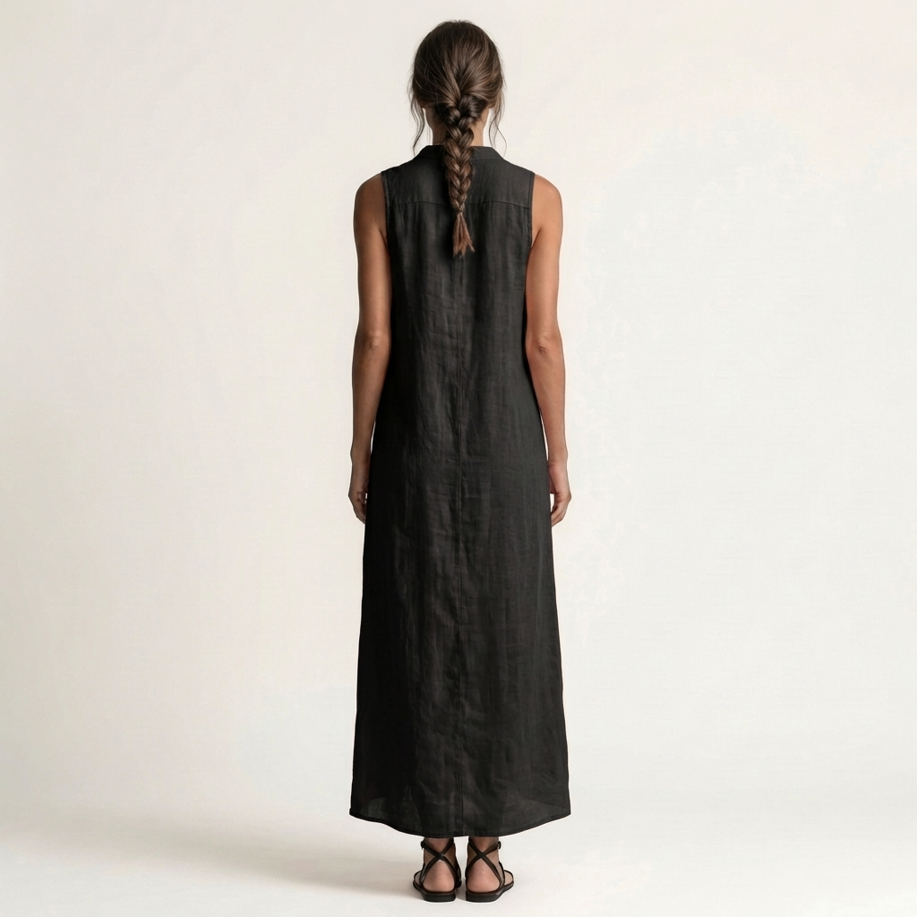 Maribel | Vestido maxi de lino con capucha y botones