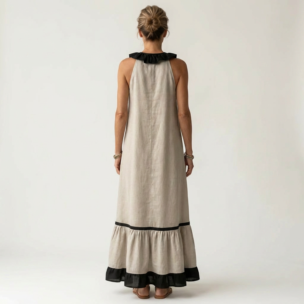 Aurora | Vestido maxi sin mangas con ribete en contraste