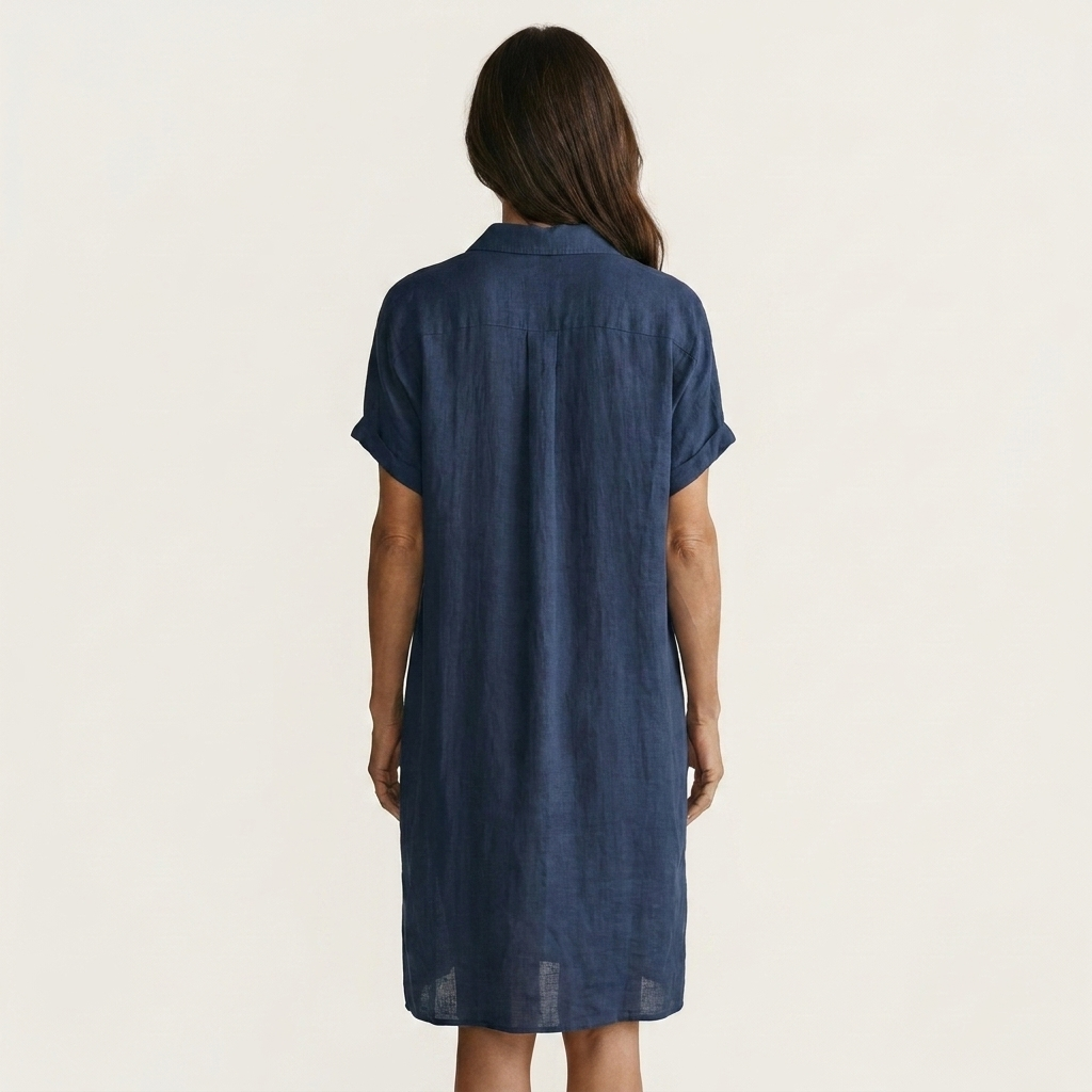 Nibia | Vestido camisero midi de algodón y lino con puños vueltos