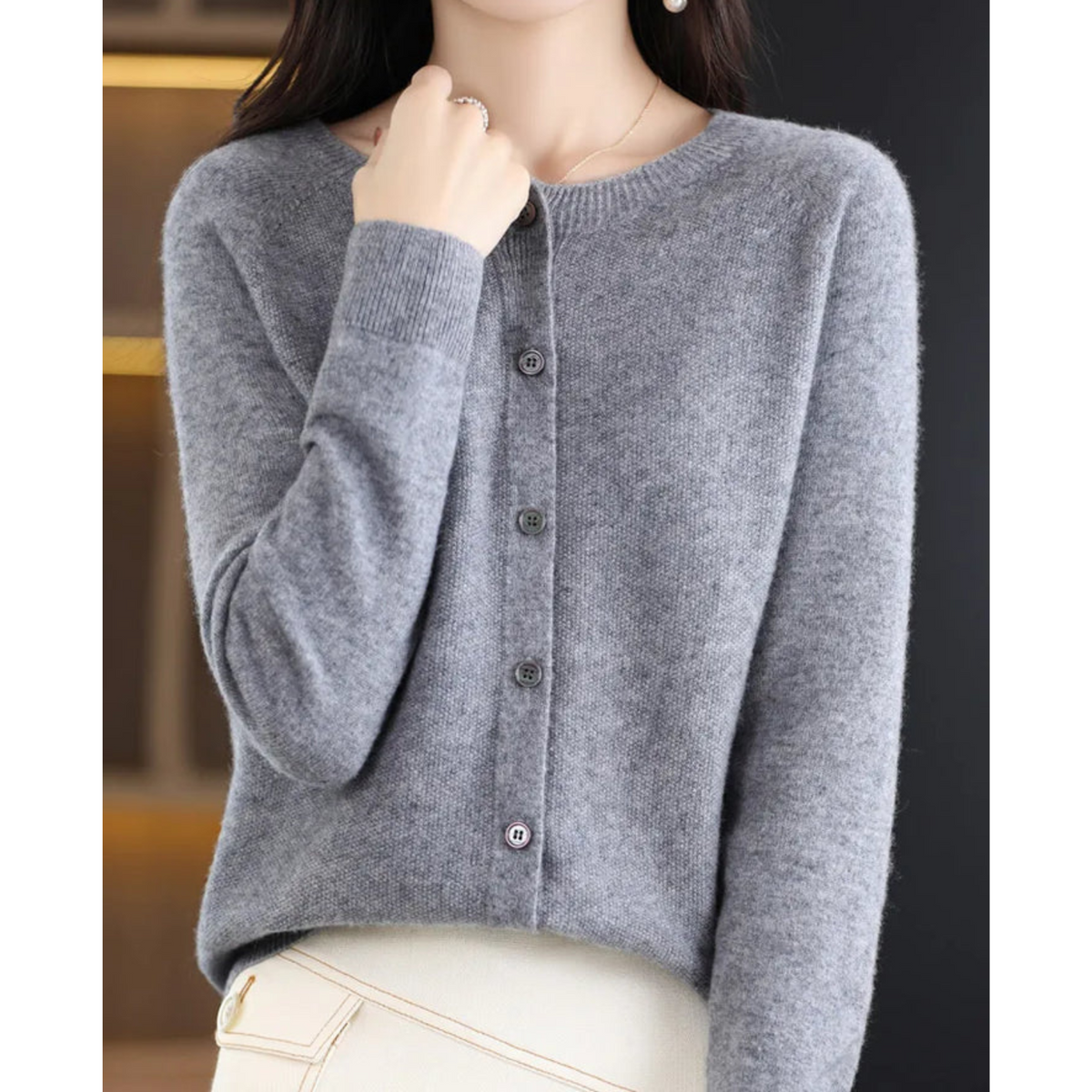 Rebeca Mercy para Mujer – Elegante Rebeca Suave de Lana Merino con Cuello Redondo