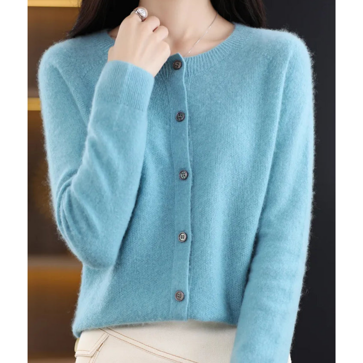 Rebeca Mercy para Mujer – Elegante Rebeca Suave de Lana Merino con Cuello Redondo