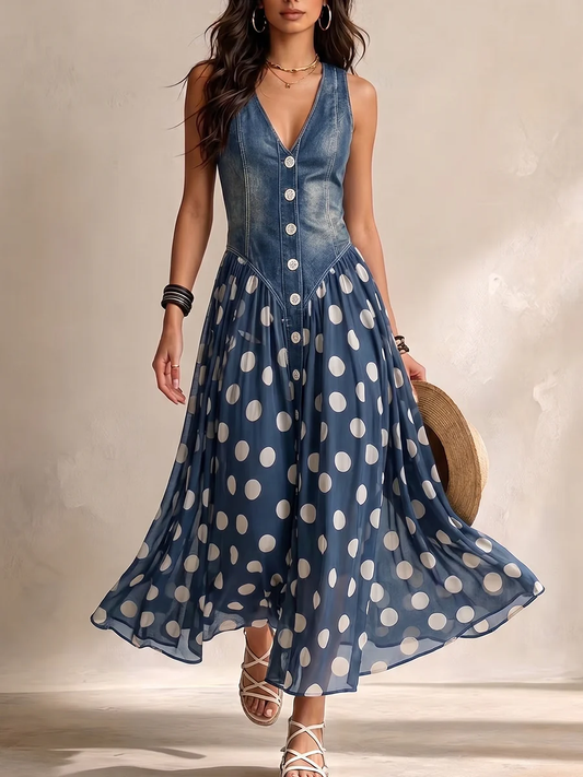 Blanca | Vestido midi de gasa con lunares