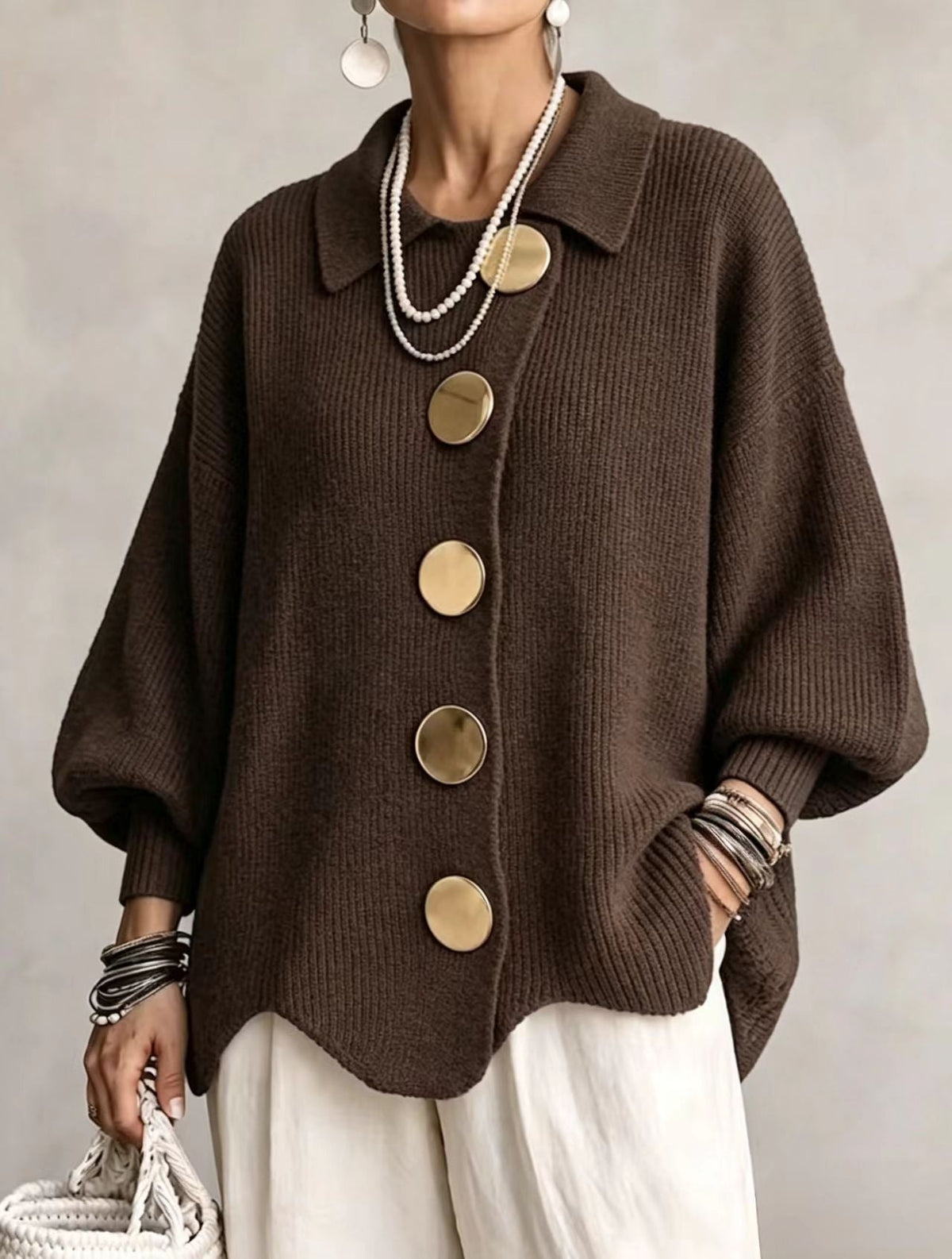 Victoire | Chaqueta de punto oversize con grandes botones dorados