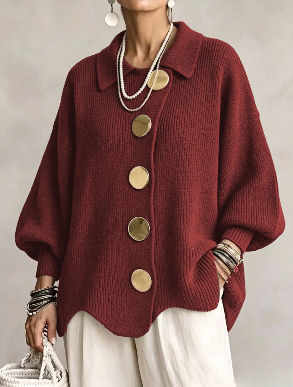 Victoire | Chaqueta de punto oversize con grandes botones dorados