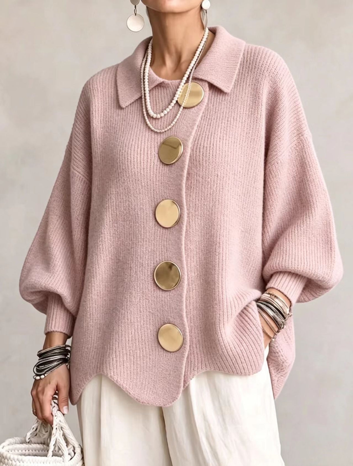Victoire | Chaqueta de punto oversize con grandes botones dorados