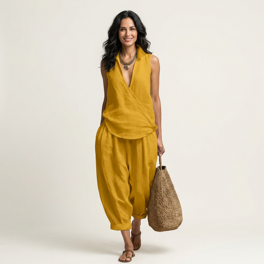 Ana  | Conjunto de top cruzado y pantalón de pierna ancha