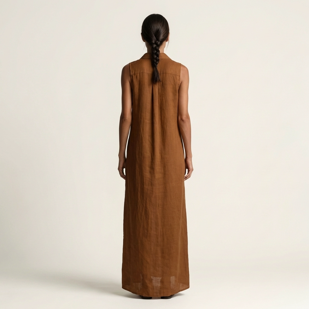 Maribel | Vestido maxi de lino con capucha y botones