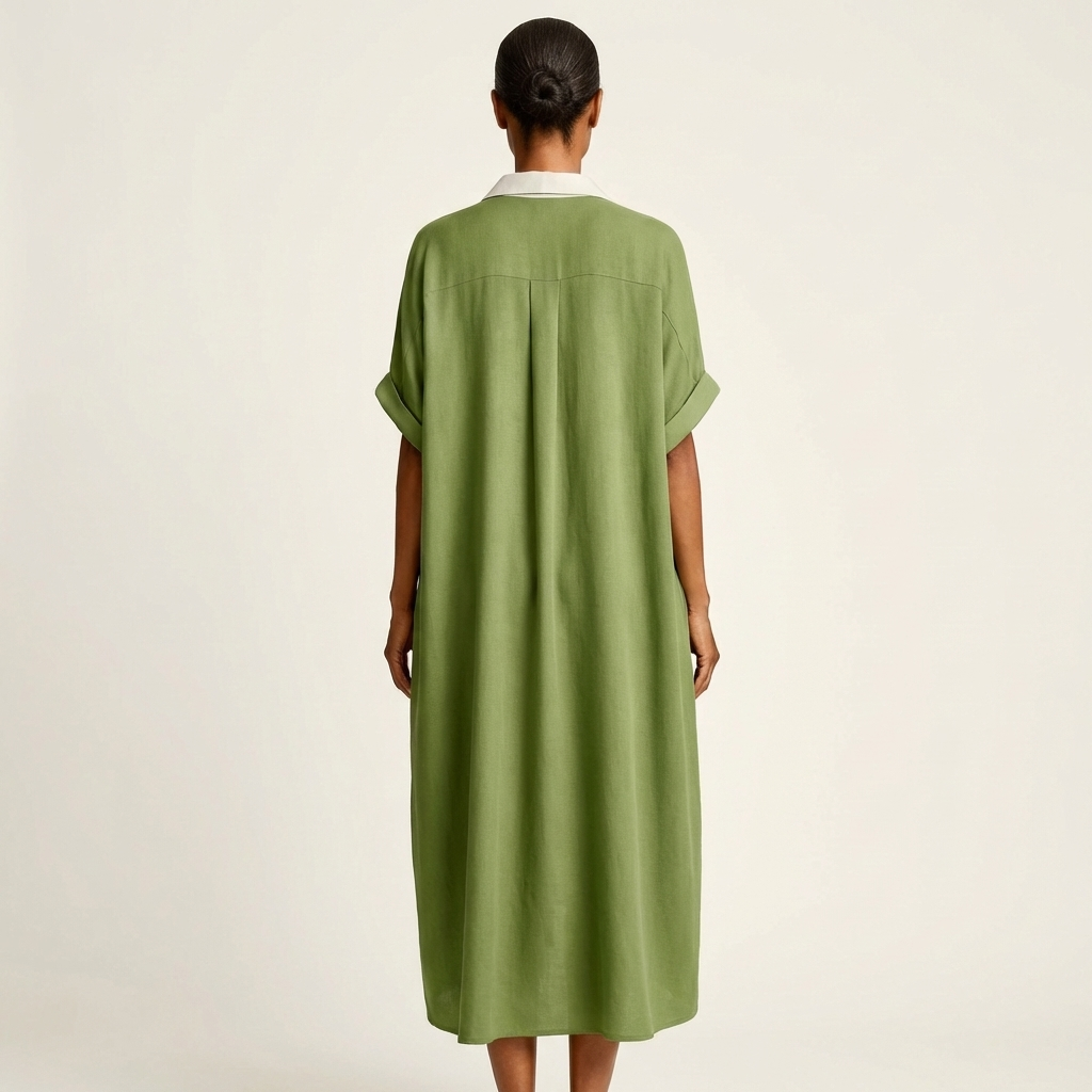 Karla | Vestido camisero largo de manga corta con cuello en contraste