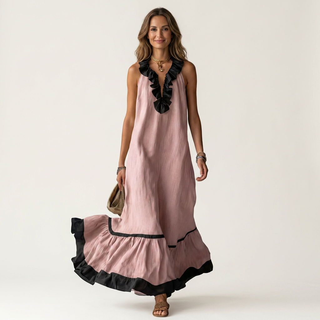 Aurora  | Vestido maxi sin mangas con ribete en contraste