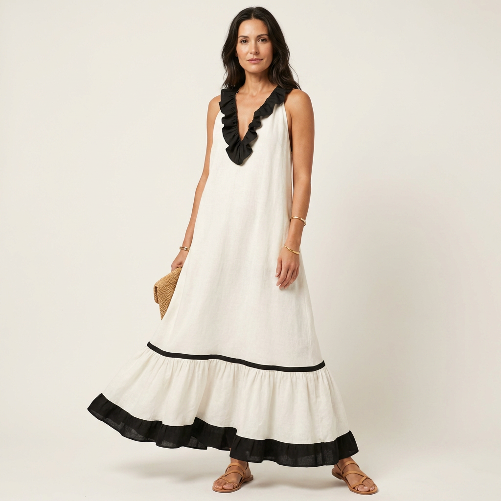 Aurora  | Vestido maxi sin mangas con ribete en contraste