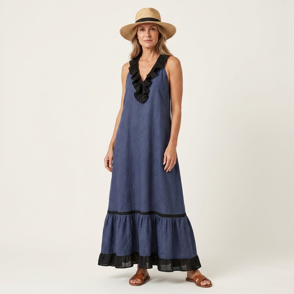 Aurora  | Vestido maxi sin mangas con ribete en contraste