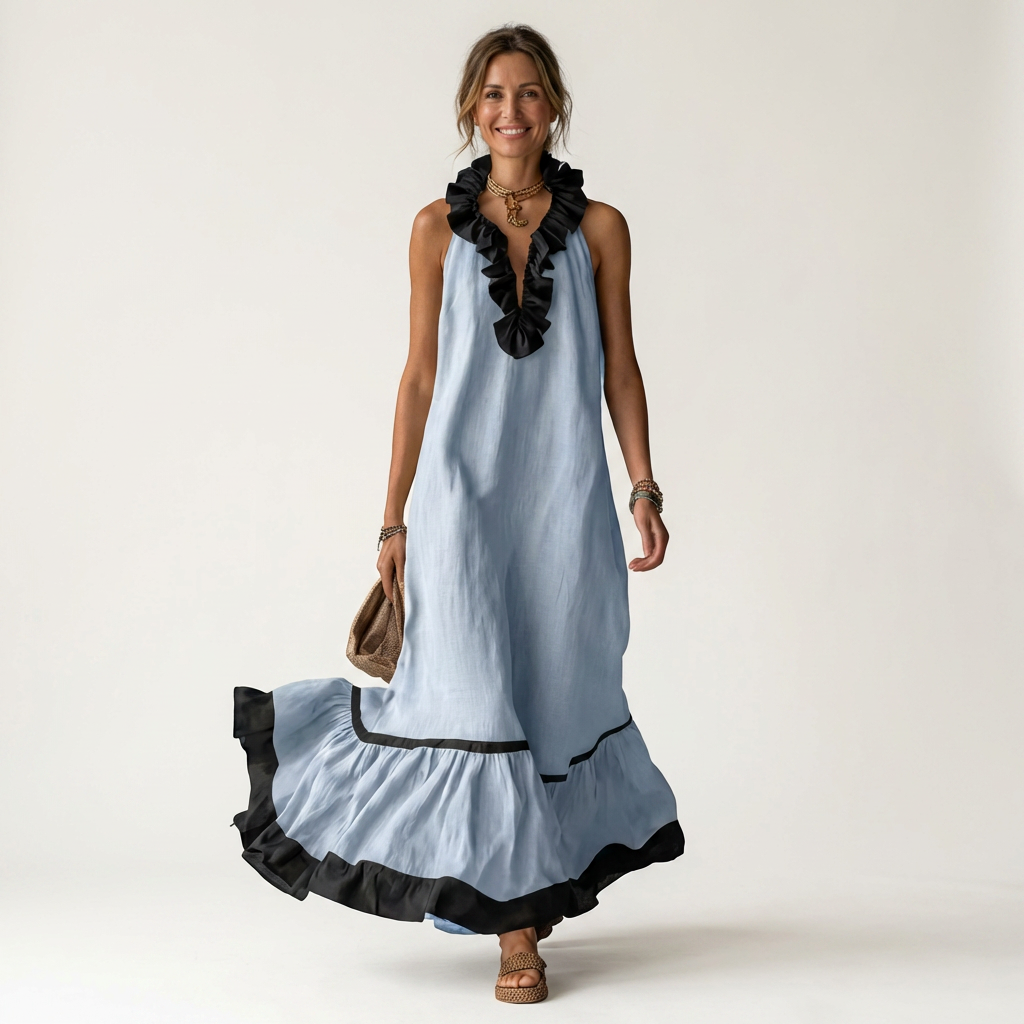 Aurora  | Vestido maxi sin mangas con ribete en contraste