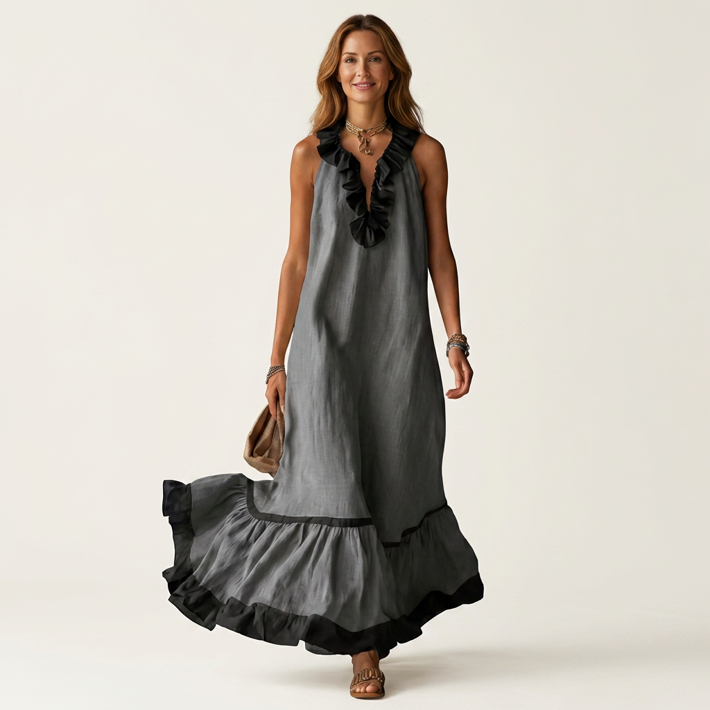 Aurora  | Vestido maxi sin mangas con ribete en contraste