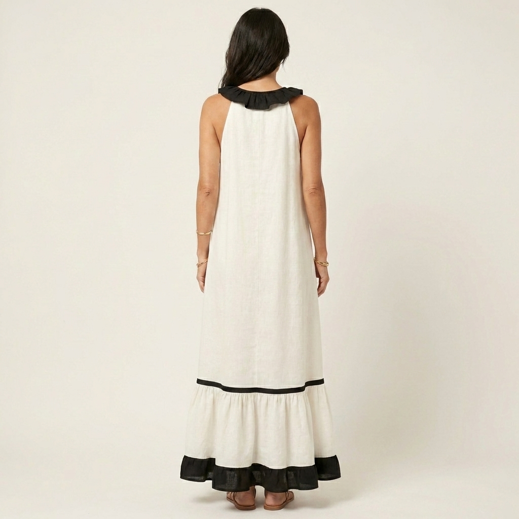 Aurora  | Vestido maxi sin mangas con ribete en contraste