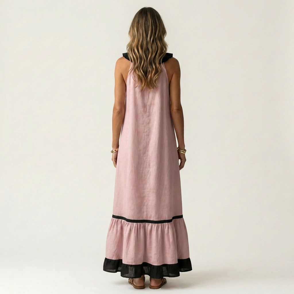 Aurora  | Vestido maxi sin mangas con ribete en contraste