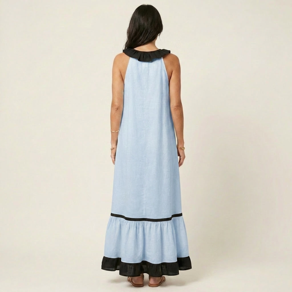 Aurora  | Vestido maxi sin mangas con ribete en contraste