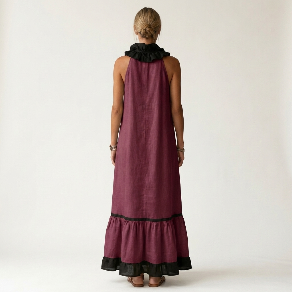 Aurora  | Vestido maxi sin mangas con ribete en contraste