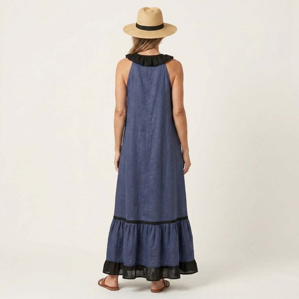 Aurora  | Vestido maxi sin mangas con ribete en contraste