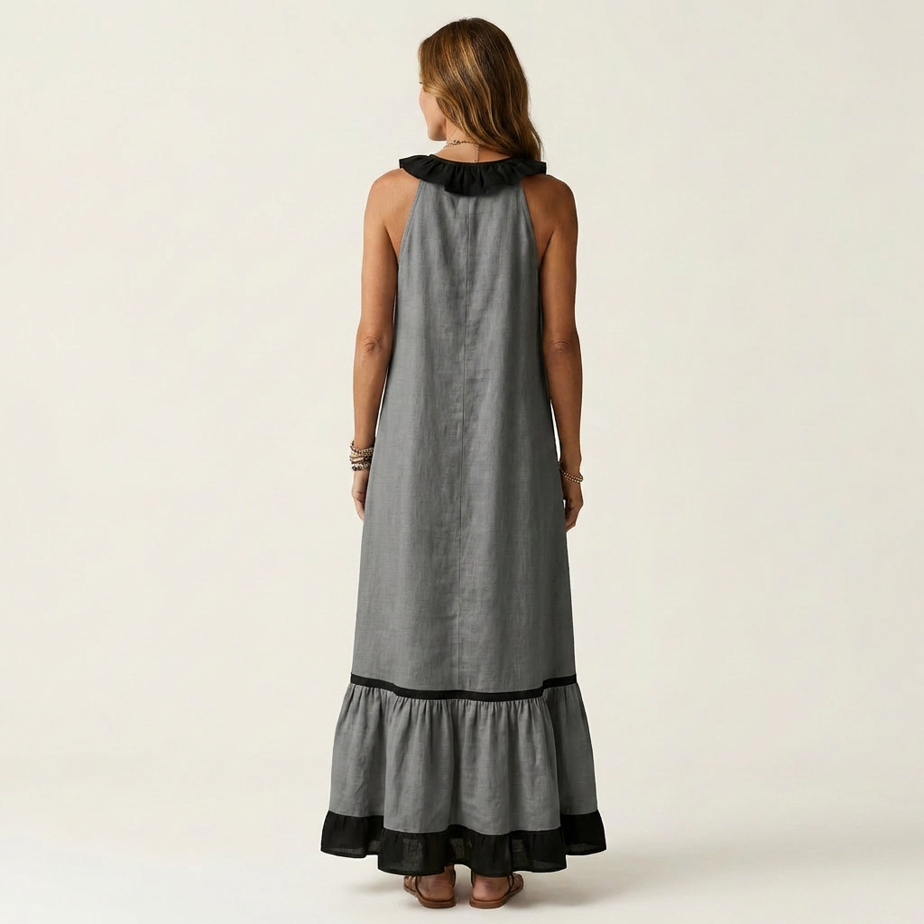 Aurora  | Vestido maxi sin mangas con ribete en contraste