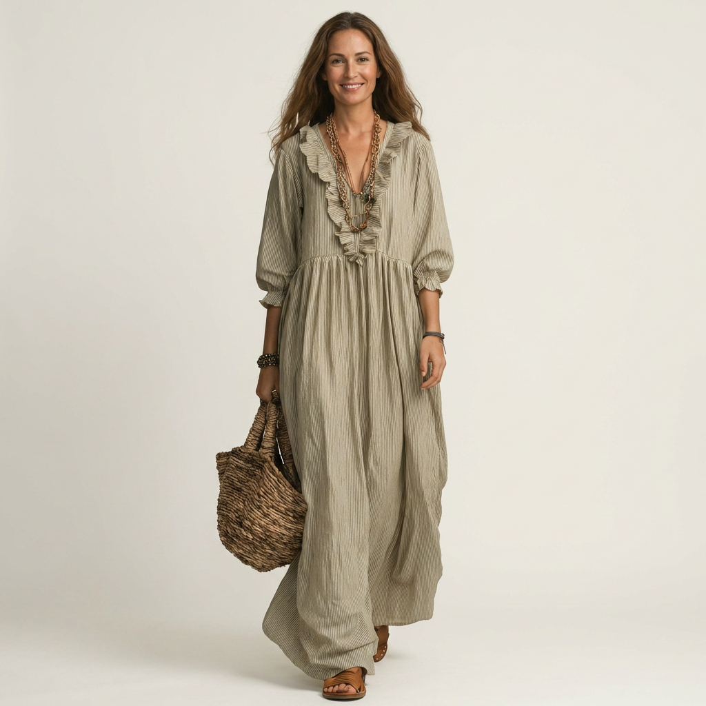 Yose | Maxi vestido a rayas con cuello en V