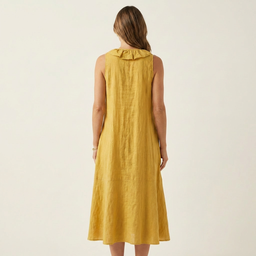 Melisa  | Vestido maxi de lino sin mangas con volante