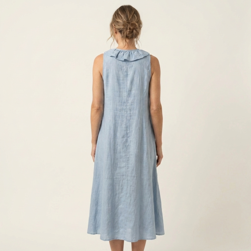 Melisa  | Vestido maxi de lino sin mangas con volante