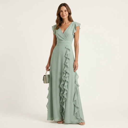 Vanesa  | Vestido maxi cruzado con volantes en cascada