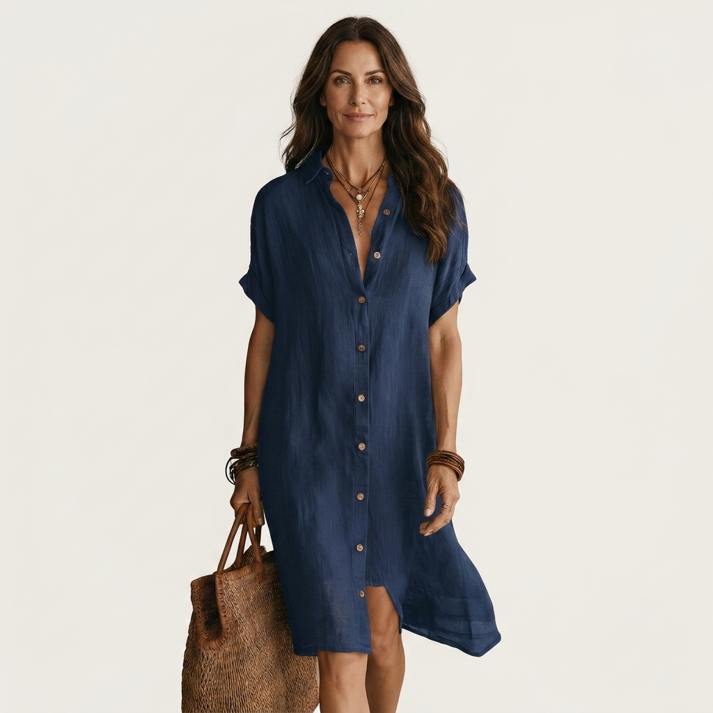 Nibia  | Vestido camisero midi de algodón y lino con puños vueltos