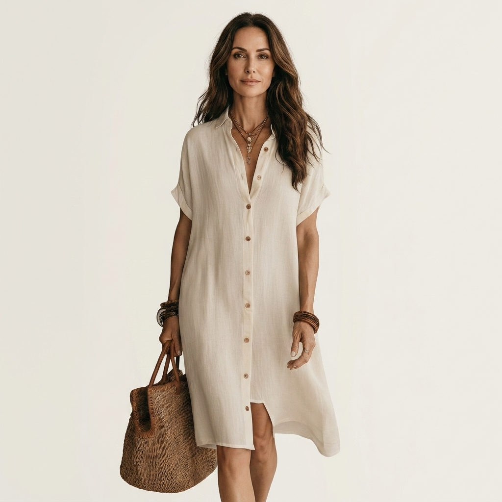 Nibia  | Vestido camisero midi de algodón y lino con puños vueltos
