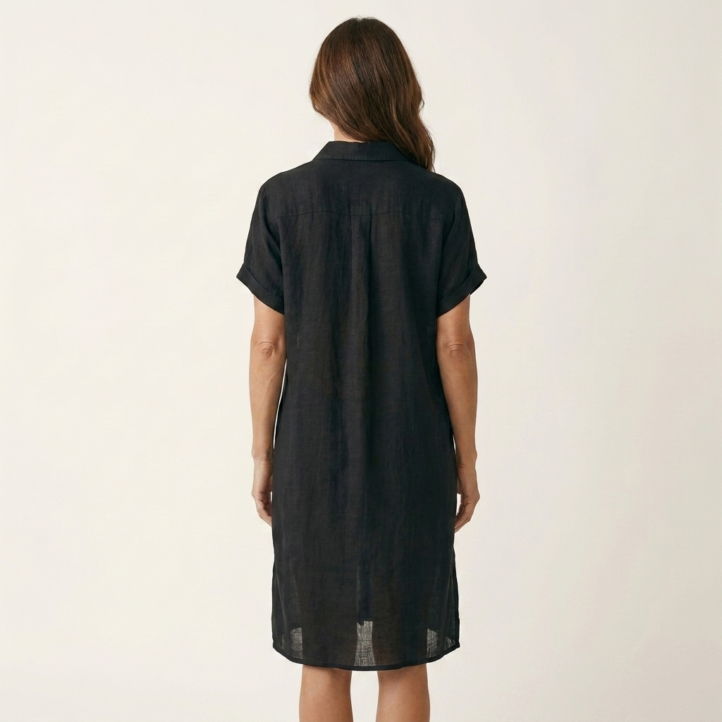 Nibia  | Vestido camisero midi de algodón y lino con puños vueltos