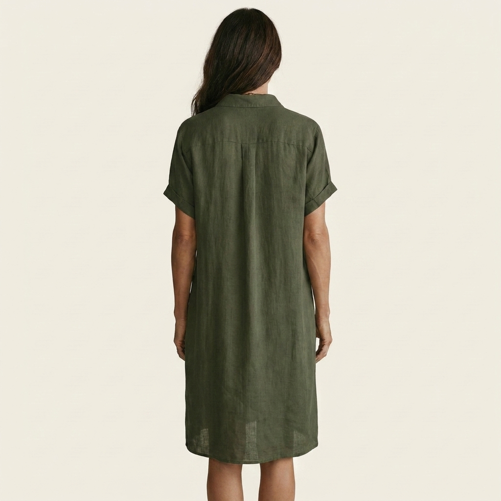 Nibia  | Vestido camisero midi de algodón y lino con puños vueltos