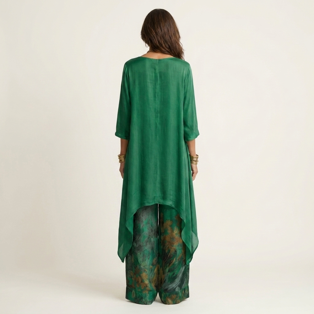 Carla | Conjunto de dos piezas de algodón y seda con túnica asimétrica