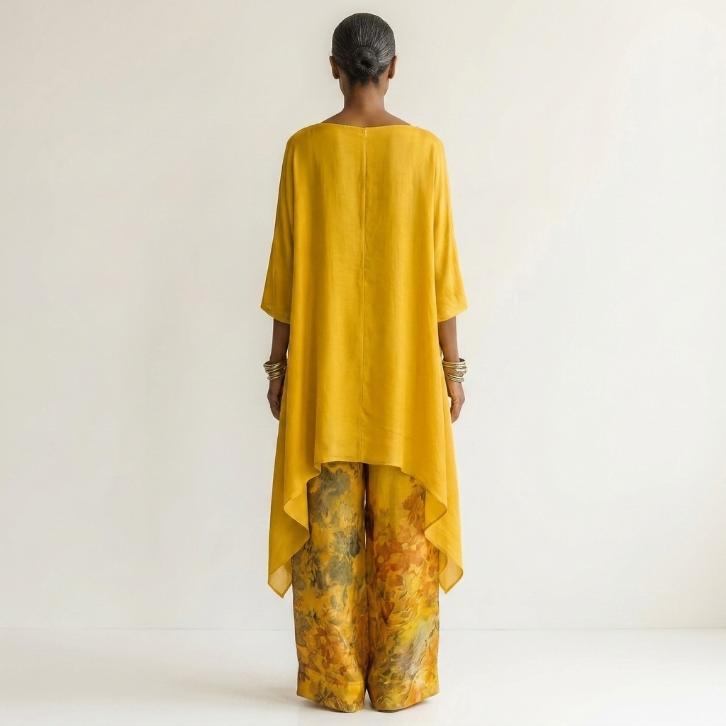 Carla | Conjunto de dos piezas de algodón y seda con túnica asimétrica